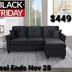 Black Sofa With Chaise LOUNGE! BLACK FRIDAY SALE
