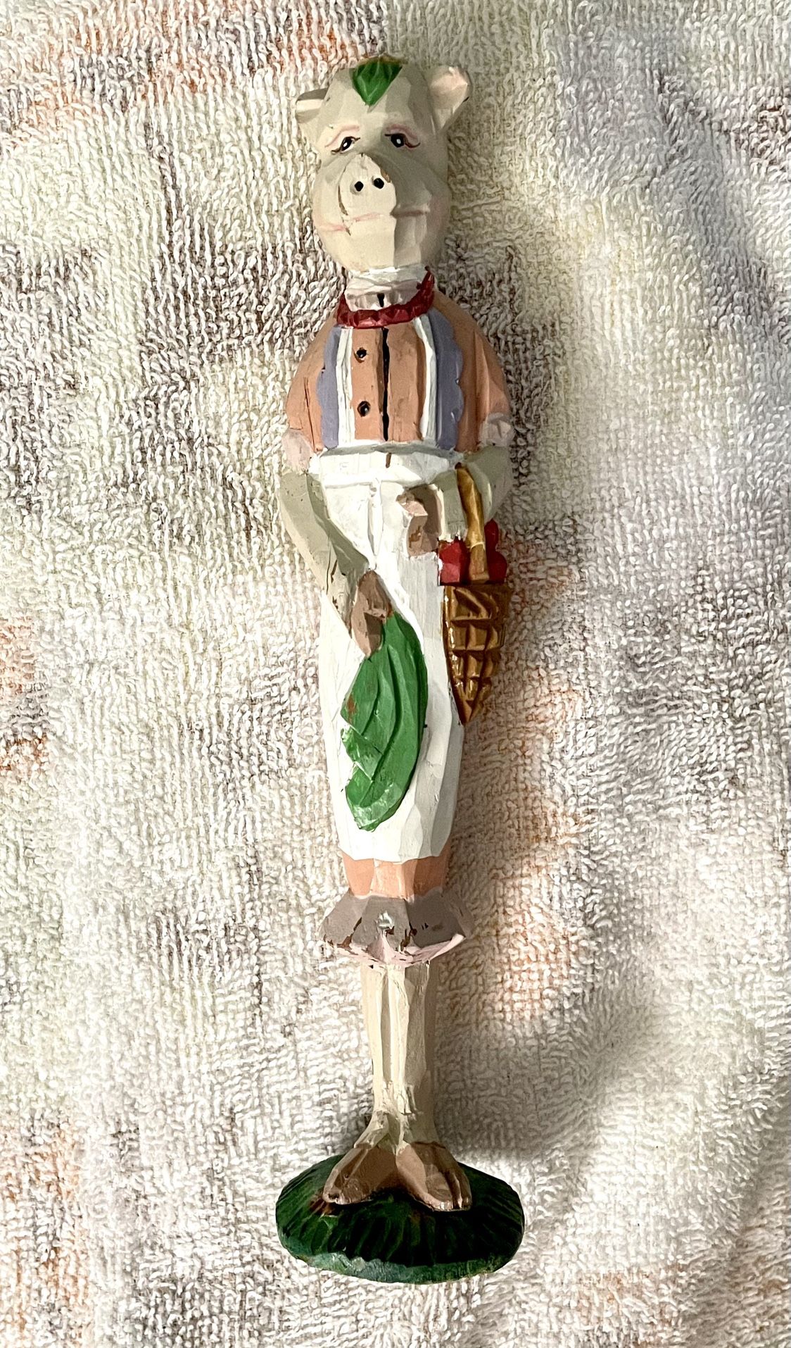 **VINTAGE** Tall Skinny Pencil Pig Figurine - Farm Man With Overalls - 7.5" Tall