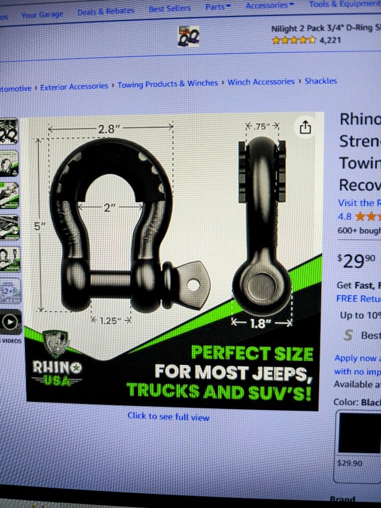 Rhino USA D-Ring Shackles. Excellent Condition!