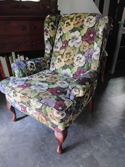 Floral wingback armchair