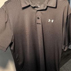 Under Armour Black & Grey Stripe Golf Polo – Men’s Large Performance
