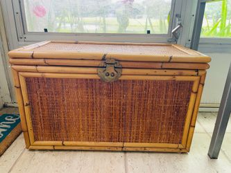 Vintage Rattan and Cane Chest with Brass Hardware