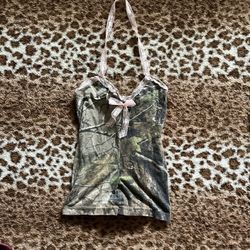 Handmade Camo And Pink Halter Top Lace