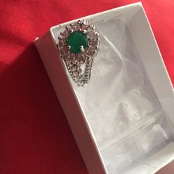 Emerald and white Sapphire ring size 7