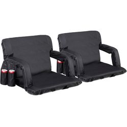Folding Stadium Seat Chair with Back Support and Cushion for Bleachers 2 Pack, Reclining Bleacher Seat with Back, Armrests and Cup Holders