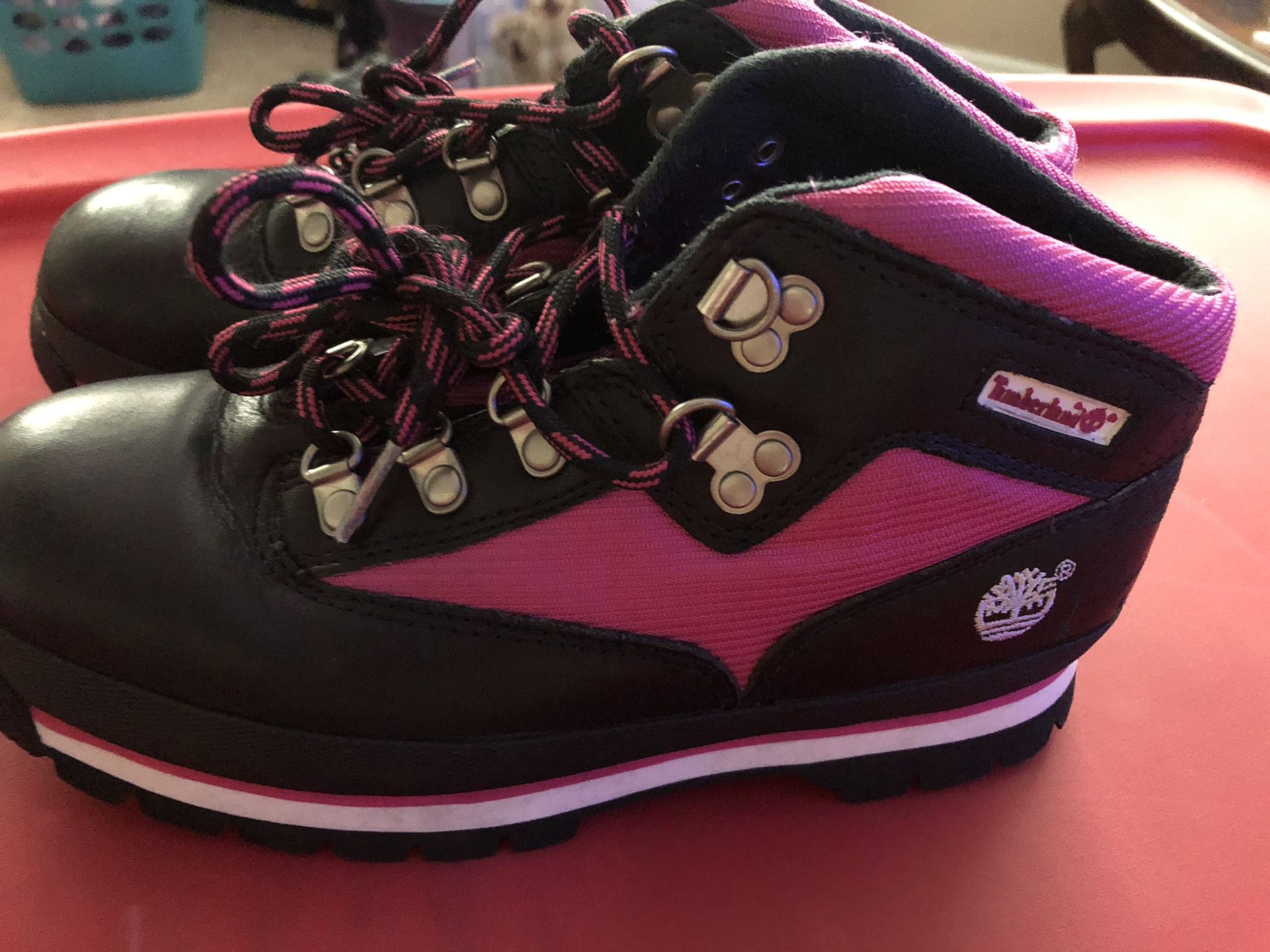 Timberland pink black winter boots