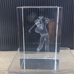 3D Laser Crystal Paperweight Golfer Golf Etched Holographic Glass