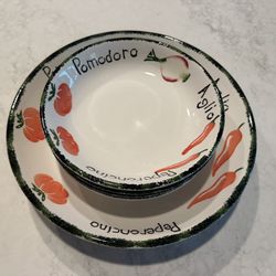 Pier 1 Pomodoro Italy Hand Painted Earthenware Pasta Bowl Serving Dish Set