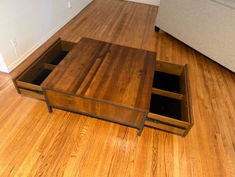 Reclaimed Wood Coffee Table with 2 Storage Drawers, Iron Frame