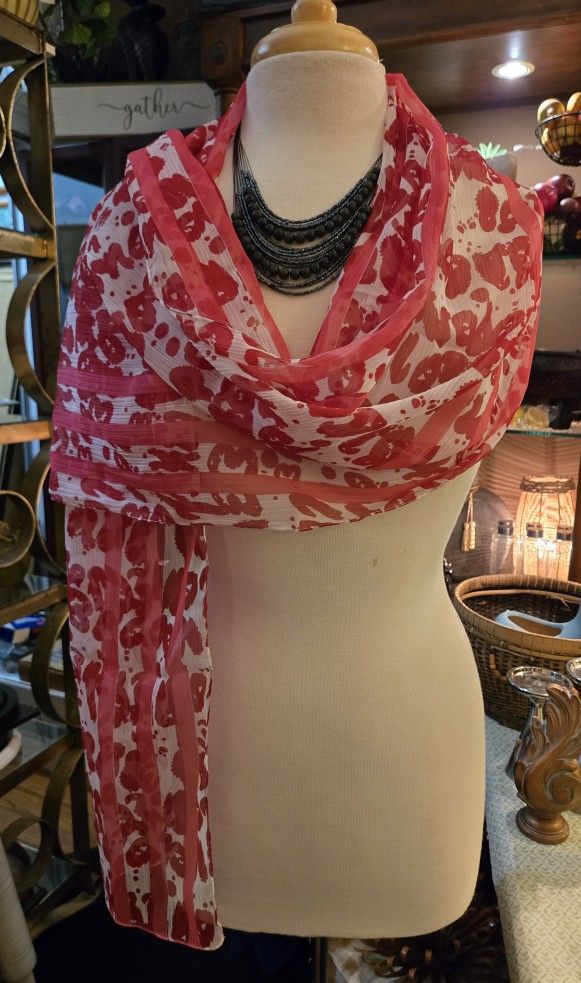 Sheer Red And White Lightweight Scarf 