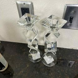 Set Of 2 Crystal Taper Candle Holders