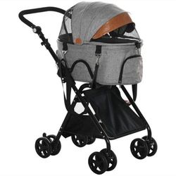 PawHut 2 in 1 Foldable Dog Stroller W/ Suspension, Detachable Carriage Safety Leashes & Basket NEW $