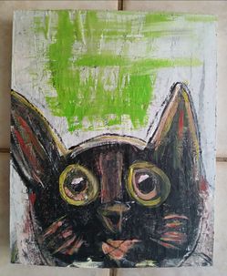Original Abstract Cat Artwork Painting Acrylic on Wood Board *14" x 11" *30.00 Firm* Home Decor Art