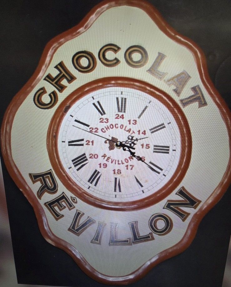Vintage Tin Plate Chocolat Revillon French Chocolate Advertising Wall Clock
