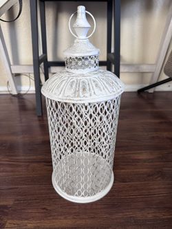 Distressed White Metal Decorative Lantern