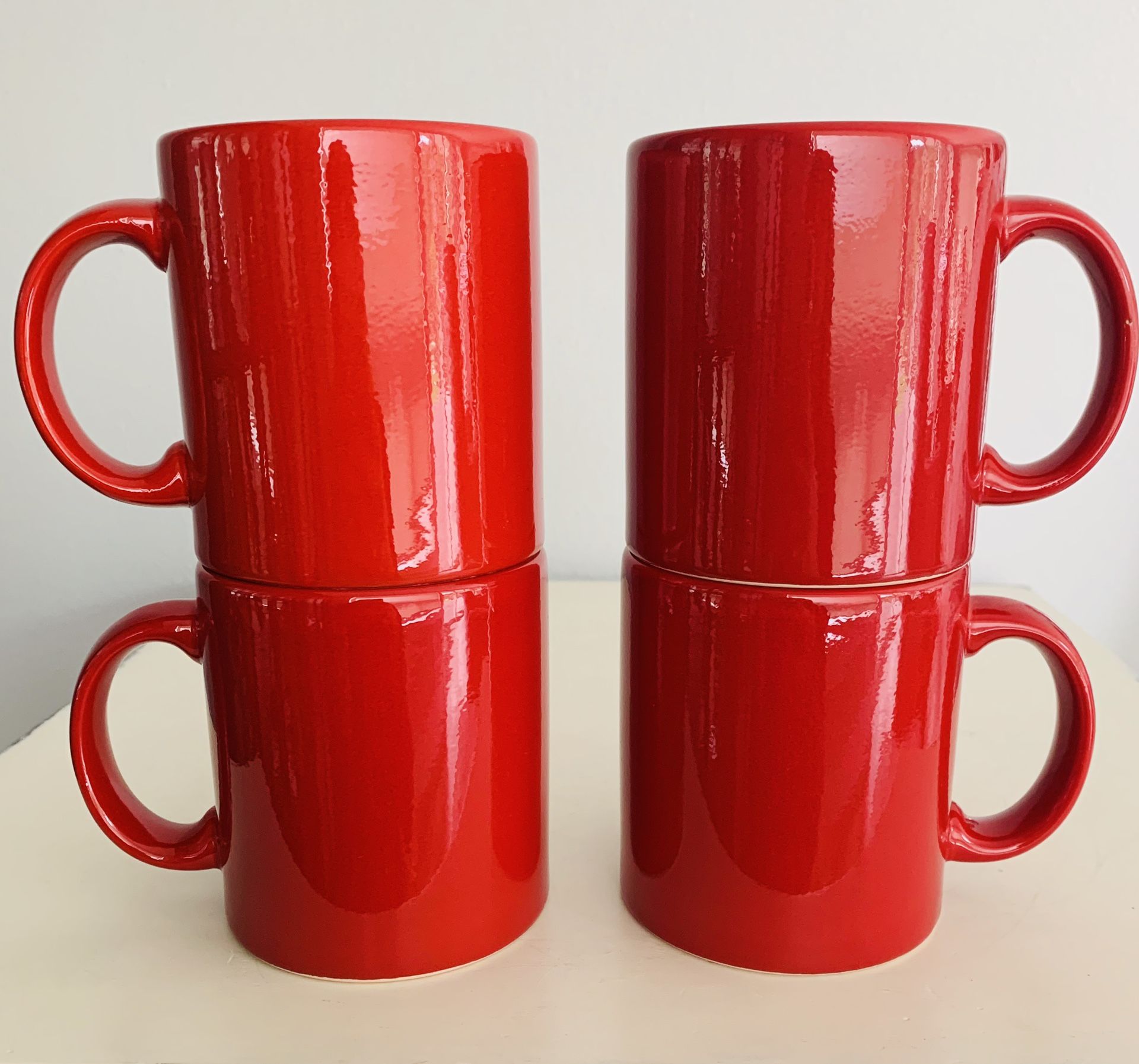 Vintage Waechtersbach Germany Ceramic set of 4 bright red 13 ounce mugs. 3 3/4” tall Beautiful condition with no chips cracks or damage.