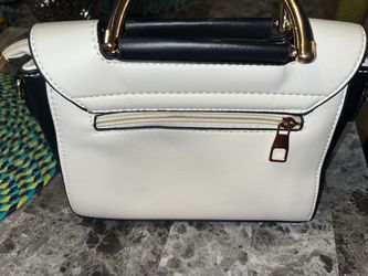 White and Black Mini Handbag with Gold Hardware