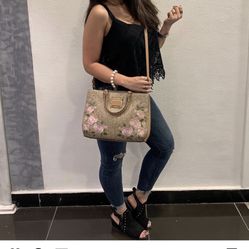 Calvin Klein Dani Embroidered Floral Signature Satchel Purse