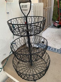 Large (3) Tier Fruit Basket With Handle And Made Of Wrought Iron. Retails $119+ 