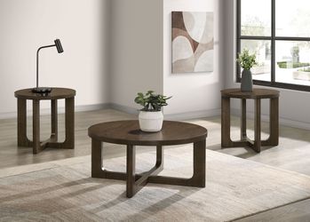 Kessler Brown 3-piece Round Sculptural Wood Coffee Table Set