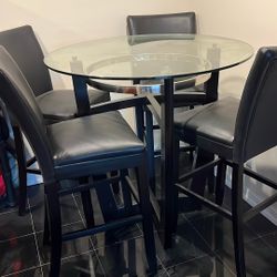 Glass Top Table With 4  High Chairs, Excellent Condition