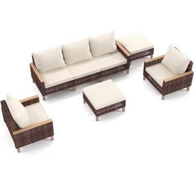 New in Box 7 Pcs Outdoor Furniture High Footed Hollowed Out Rattan Terrace Furniture 7 Seats
