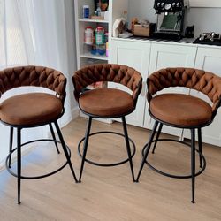 28 '' 360° Swivel Barstools Counter Bar Stools Set of 3. Brown