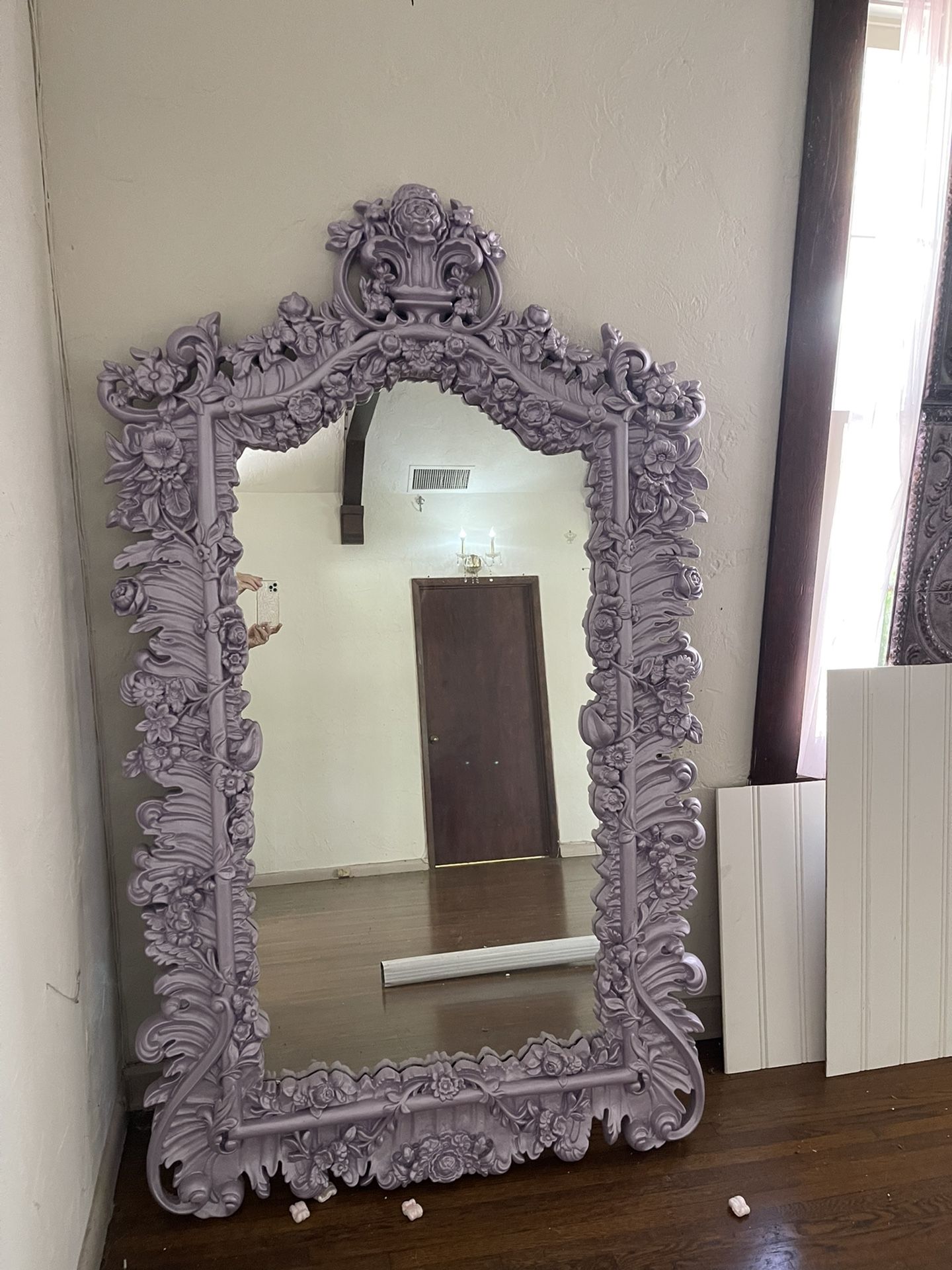 Large Tall Lavender Pearl Purple Floor Ornate Wall Full Length Mirror
