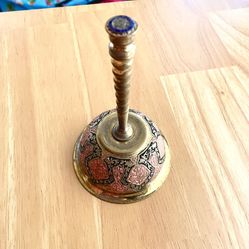 ANTIQUE Indian Brass Bell With Cloisonne Inlay.