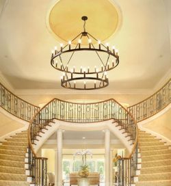 47 Inch Black Wagon Wheel Chandelier, 2 Tier 36-Lights Farmhouse Dining Room Light Fixture, Large Chandeliers for High Ceilings, Round Foyer Lighting