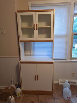 White and Wood Kitchen Hutch Pantry Cabinet-$80
