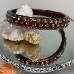 Vintage Rootbeer Bangle & Brown AB Rhinestone Lucite Bracelet mid-century fashion retro