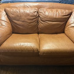 HAVERTY’S Genuine Leather Chair & Loveseat - Rich Cognac Brown - Very Comfortable