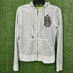 Vintage Juicy Couture Velvet Gray Zip Up Hoodie Women’s Size Large B1