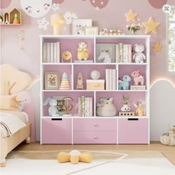 Toy Storage Organizer, Large Kids Bookshelf with 4 Drawers and 7 Storage Cubbies, Toy Organizers and Storage with Hidden