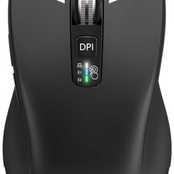 Wireless Bluetooth Mouse (USB + BT1 + BT2), Full Size, 4-Way Scrolling, Multi-Device Silent Mouse for Computer, Laptop, iPad, MacBook (Black)