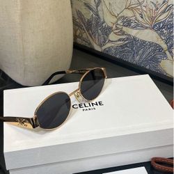 Side Logo Carving Alloy Metal Oval Sunglasses Women's Gold