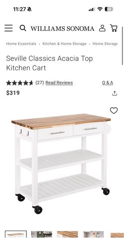 Beautiful Acacia Wood Top Kitchen Cart/Island