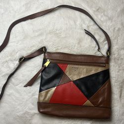Fossil Vintage Patchwork Bohemian Leather Crossbody Handbag