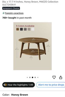 Honey Brown Round Coffee Table  Honey Brown Round Wood Coffee Table with Lower Shelf