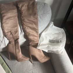 Miss Lola Thigh High Boots Brown