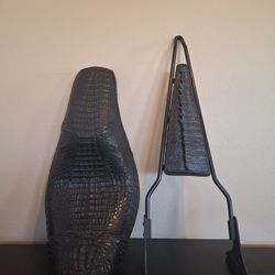 Black Exotic Leather Harley Davidson One Piece Saddle RDW-92/61-0067 w/ Backrest