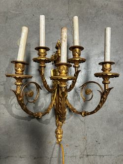 Pair of Vintage 1930’s Style Louis XVI Gilded Bronze Wall Sconces