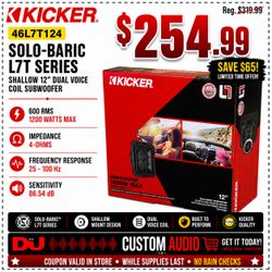 Kicker L7T Series L7 Solo-Baric Shallow 12" Dual Voice Coil Subwoofer 1200 Watts L7T12 🚨 Payment Options Available 🚨 No Credit Needed 🚨