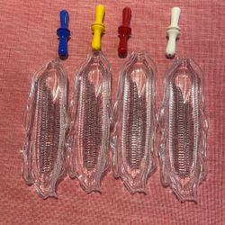 4 Corn Dishes And 4 Corn Holders 