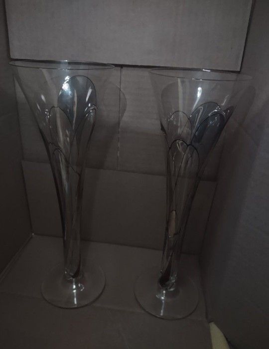 Two Very Nice Champagne Flute Hand-painted Glasses From Romania