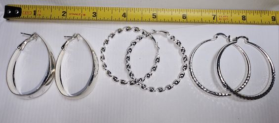 Silver tone Hoops, Set Of 3