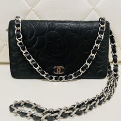 Black And silver Chanel Wallet On Chain
