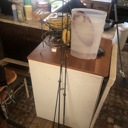 9 fishing poles and lures