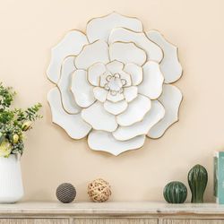 Metal Floral Wall Sculpture Color Off White